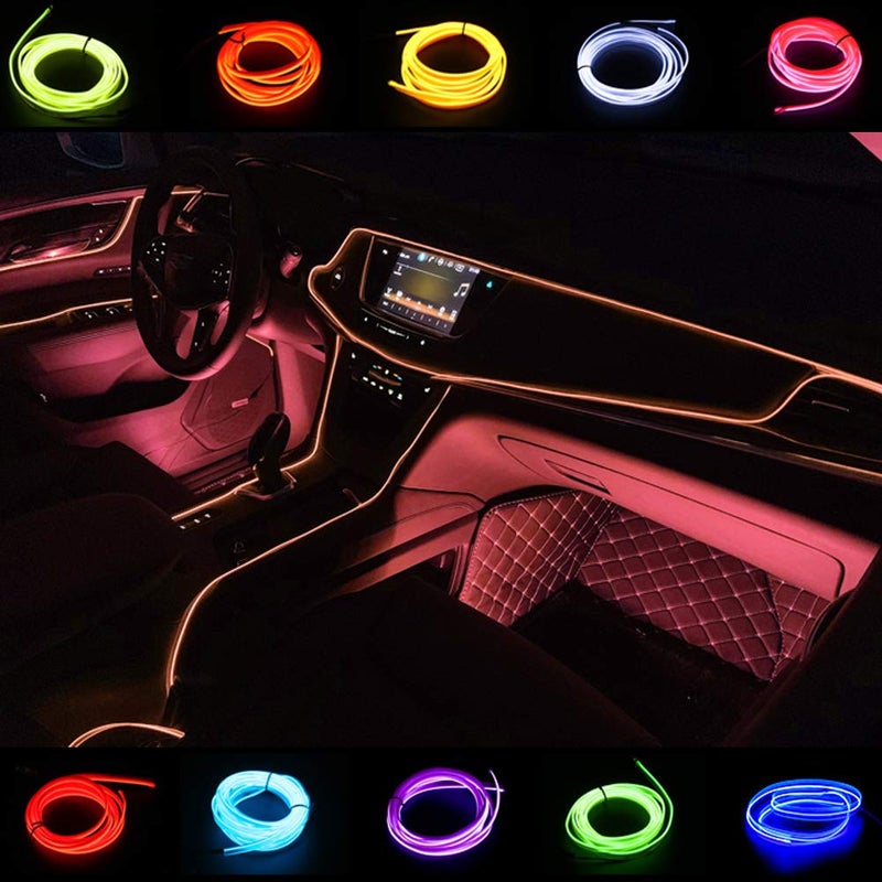 ABALDI El Wire Neon Light Car Interior LED Lights, Ambient Lighting Kits for Xmas Halloween Christmas Car Decoration(5m/16ft, Pink) - Image 1